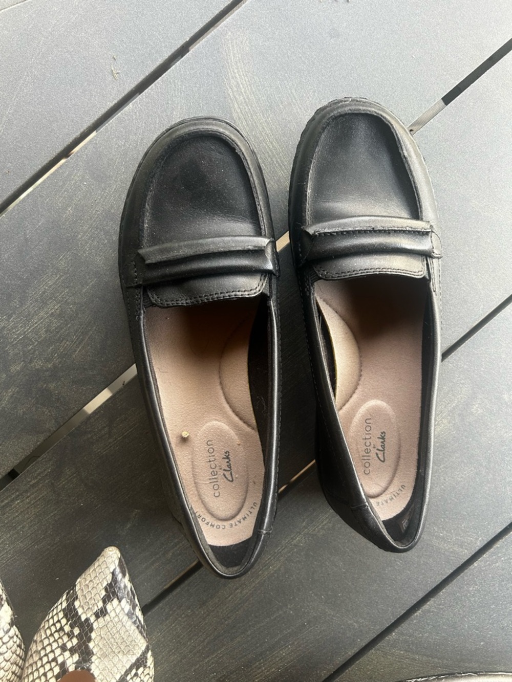 Clarks Black Leather Penny Loafers for Women